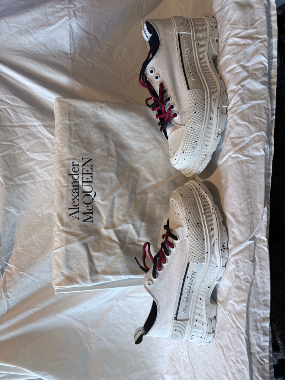 Alexander McQueen White Chunky Sneakers with Magenta and Black Laces